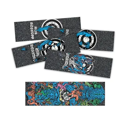 Mob Santa Cruz Roskopp Target Black Multi Skateboard Griptape Strips 5 Of Wide 3.5 Deep